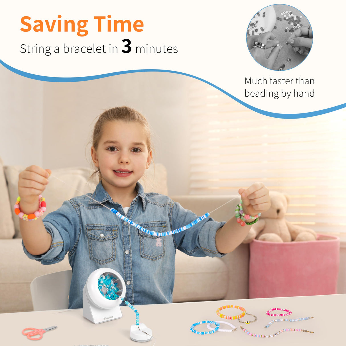 Winartton Clay Bead Spinner - Bead Spinner with 2 Reinforced Needles, Electric Bead Spinner for Friendship Bracelet, Bracelet Spinner, Clay Bead Maker, Bracelet Making Kit Winartton