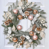 20" Christmas Wreath with Balls, Christmas Door Wreath with Bow Ribbon Berries & Pine Cones Xmas Wreaths for Front Door Wall Home Outdoor Decor Elyum