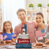 CroBlissful 4 Pcs Memorial Day Decorations Patriotic Tiered Tray Decorations 4th of July Table Sign Farmhouse Red White Blue Rustic Wood Block Stack Sign for Home Shelf Mantel(Firecrackers) CroBlissful