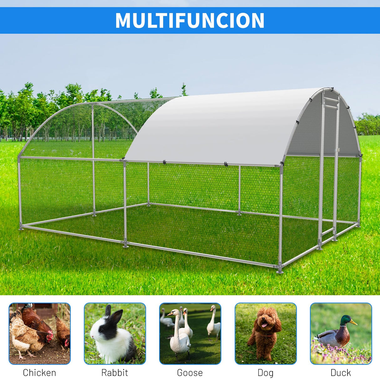 NUGRIART Large Metal Chicken Coop, Outdoor cage Run with Waterproof and Anti-UV Cover, Dome Roof Walk-in Poultry Cage Rabbit Duck House for Outside, Backyard and Farm. NUGRIART
