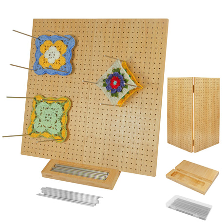 15.5" x 15.5"Foldable Crochet Blocking Board with Pins,Granny Square Blocking Board,Blocking Mats for Knitting with 35 5.9"Stainless Steel Rod Pins,Bamboo Crocheting Accessories Gifts for Crocheters Ysiewjsue