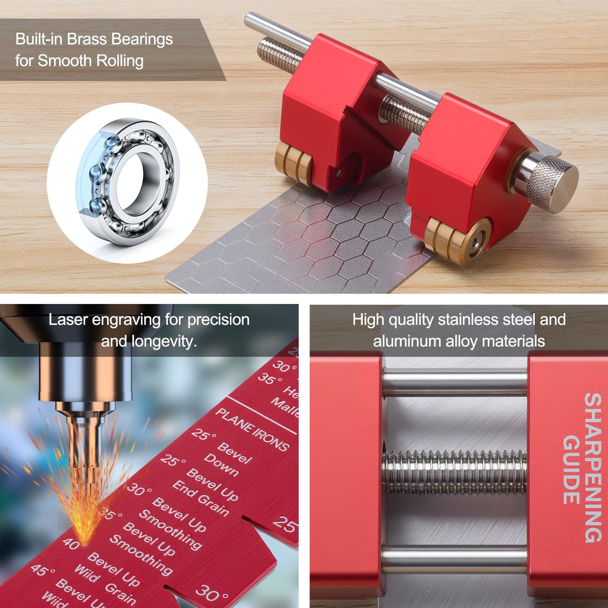 MUWOOD Chisel Sharpening Kit, Wood Honing Guide for Chisels and Planes Width 0.1" to 3.3" with Sharpening Angle Fixture, Angle Gauge from 15° to 45° MUWOOD