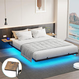 Bigu Floating Bed Frame with LED Lights Metal Platform with 2 Bedside Tables and Charging Station, Queen Bigu