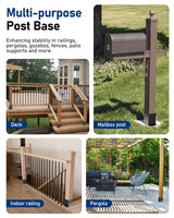 vikofan Heavy Duty 4x4 Post Base Kit - Black Powder-Coated Metal Post Brackets for 3.5"x3.5" Posts, Fit for Wood & Concrete Installations - Perfect for Deck, Fence, Mailbox, Pergola Supports (6-Pack) vikofan