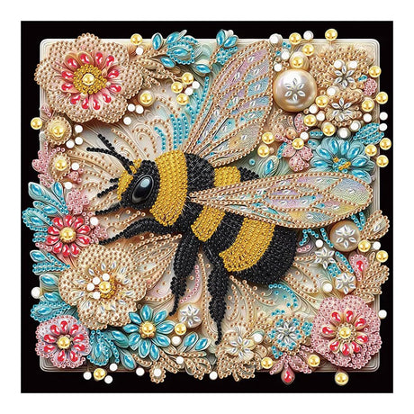 SJUTOUCI Diamond Painting Kits for Adults, 5D Flower Bee Special Shape Diamond Art for Beginners, Crystal Rhinestones Dots Bead Art for Home Wall Decoration Gift 12×12inch SJUTOUCI