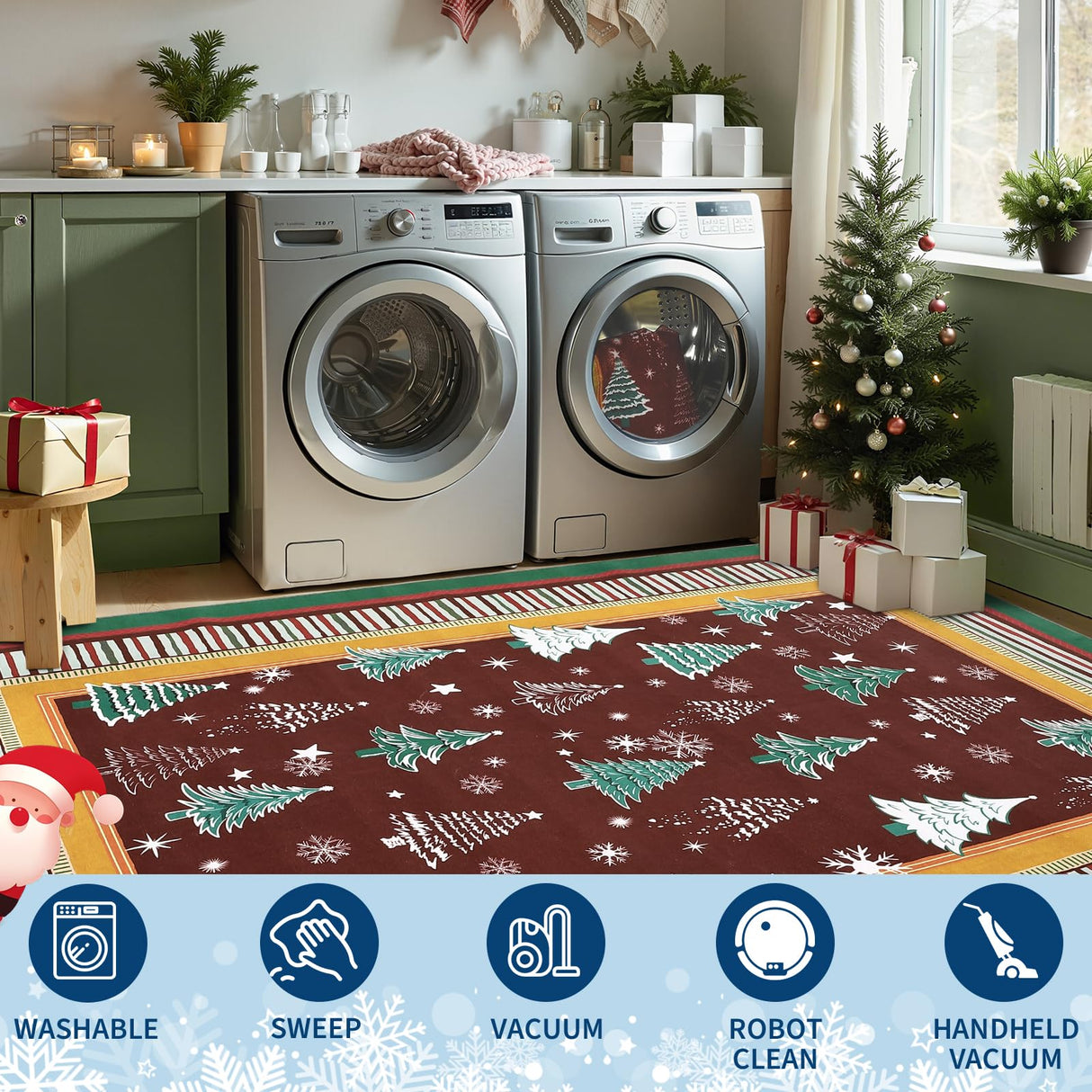 GarveeHome 2.5x8 Christmas Rug Runners for Hallways Non Slip,Christmas Tree Print Kitchen Rugs Washable Area Rug for Entryway, Low Pile Soft Red Holiday Decor Carpet for Bedroom Laundry Room GarveeHome