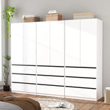 Mhsatyrs Armoire Wardrobe Closet with Drawers：75" Large White Wardrobe Closet Cabinet with 6 Doors for Hanging Clothes, Modern Wooden Bedroom Armoires with 9 Drawers and Storage (B+B+B, 94.5") Mhsatyrs