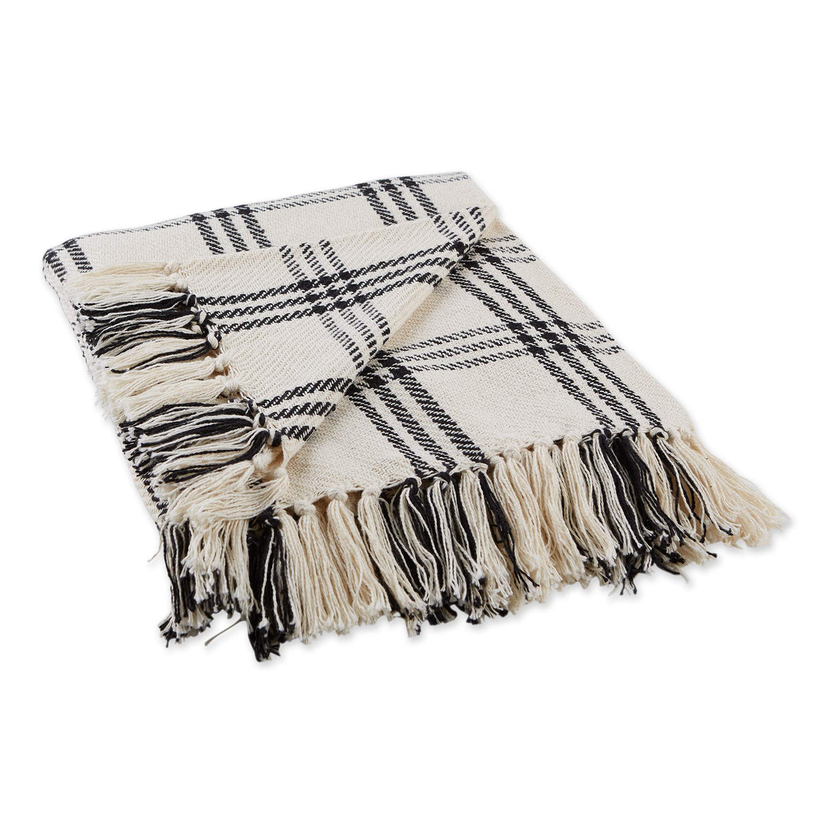DII Modern Farmhouse Plaid Collection Cotton Fringe Throw Blanket, 50x60, White/Black DII