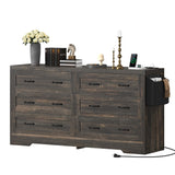 DWVO Farmhouse 6 Drawer Dresser for Bedroom, 60 Inch Large Modern Dresser TV Stand with Drawers & Bar Handles, Storage Dressers with Power Outlets, Rustic Wood Chest of Drawers, Rustic Oak DWVO