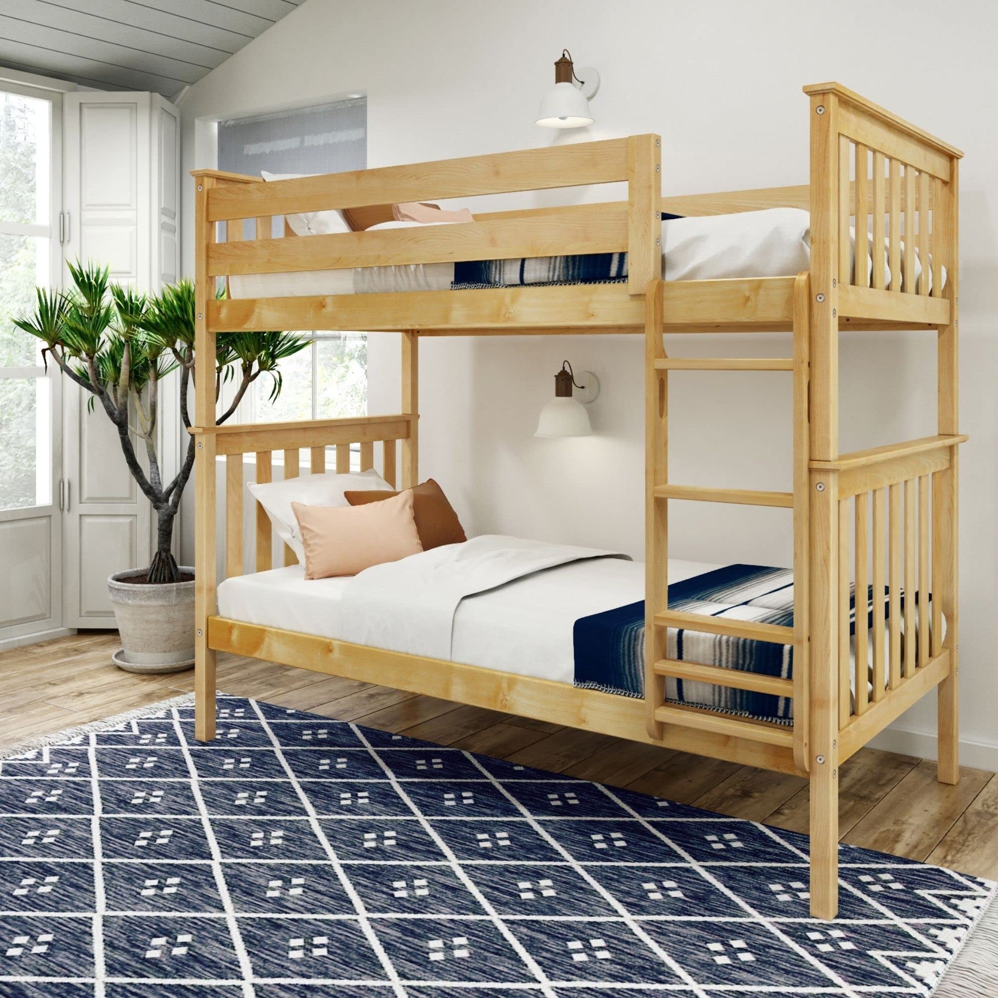 Classic Twin Over Twin Wooden Bunk Bed by Plank+Beam – Space-Saving Design with Ladder and Solid Support - WoodArtSupply