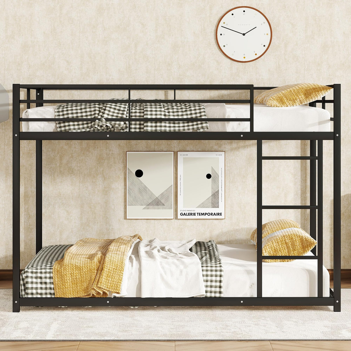 Bellemave Full Over Full Bunk Beds, Full Bunk Bed with Build in Ladder and Safety Guardrail, Heavy Duty Bunk Beds for Teens, Kids, Dorm, Small Space, No Box Spring Needed(Full Black) Bellemave