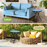 Abba Patio Bistro Table,18" Round Folding Side Table with Tempered Glass Tabletop,Small End Table for Outdoor Indoor Yard Garden Balcony Coffee,Blue Abba Patio