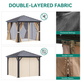 YITAHOME 10x10ft Hardtop Gazebo with Nettings and Curtains, Heavy Duty Galvanized Steel Outdoor Vertical Stripes Roof for Patio, Backyard, Deck, Lawns, Brown YITAHOME