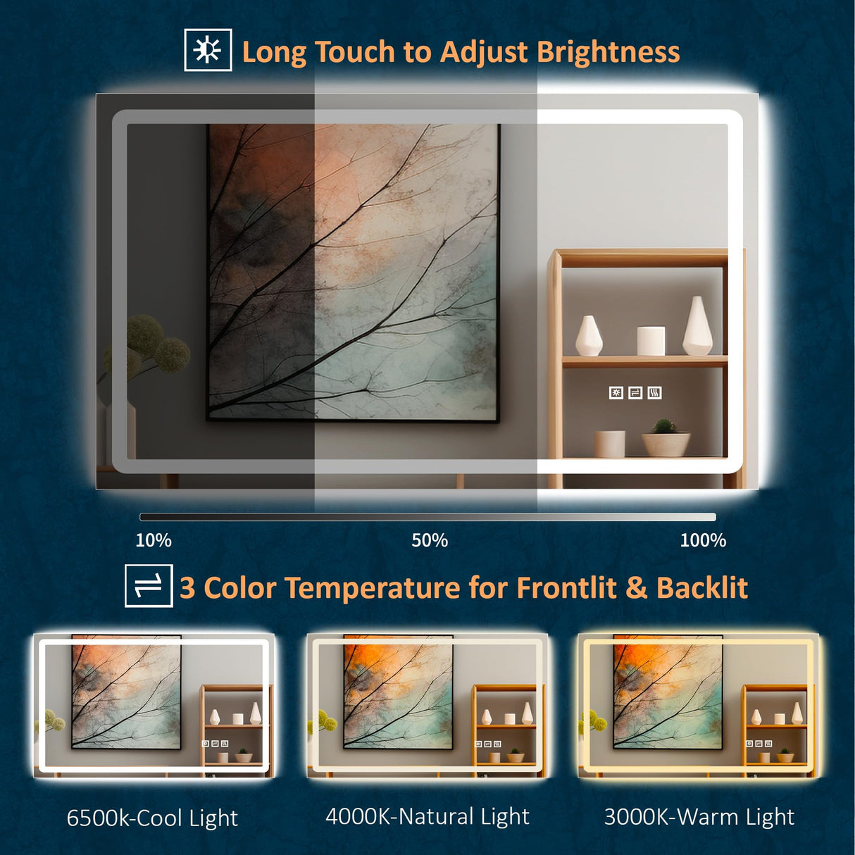 DURASPACE 60 x 36 inch Led Bathroom Mirror with Frontlit and Backlit,Dimmable Vanity Wall Mirror Anti-Fog Memory Mirrors for Bathroom Vanity (Vertical/Horizontal) DURASPACE