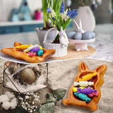 SiliFine Easter Bunny Shaped Dough Bowl Easter Decorative Bunny Bowl Rabbit Shaped Wooden Bowl Farmhouse Rustic Serving Trays Primitive Wood Trencher Tray for Easter Table Centerpiece Home Decor SiliFine