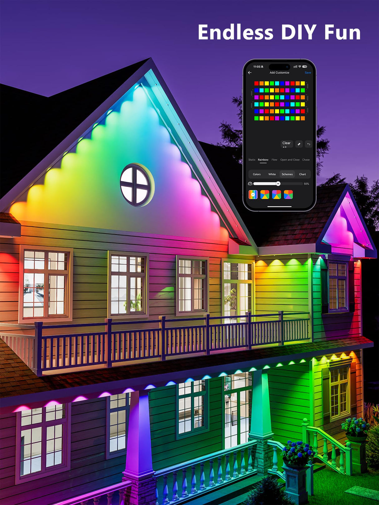 Brizled Permanent Outdoor Lights, 100ft 60 LED RGB Smart Halloween Lights Work with Alexa & Google Home, APP Controlled Permanent Eave Light IP67 Waterproof Smart House Light for Xmas Halloween House Brizled