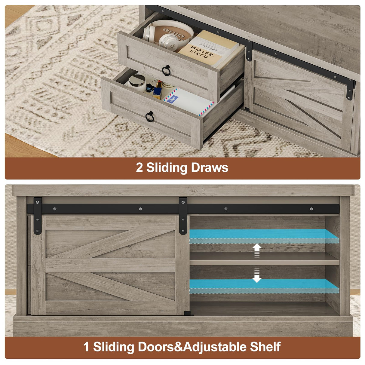 Itaar 39.4'' Lift Top Coffee Table with Storage, Farmhouse Coffee Tables for Living Room, Square Coffee Table with Large Hodden Compartment & 2 Drawrs & Adjustables Shelves (Gray) Itaar