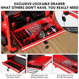 KSVO Power Tool Organizer Wall Mount with Drill Rack & Locking Drawers - Heavy Duty Metal Tool Shelf for Garage, Workshop, Shed, Basement Tool Organization - Gift for Men/Father (Red) KSVO