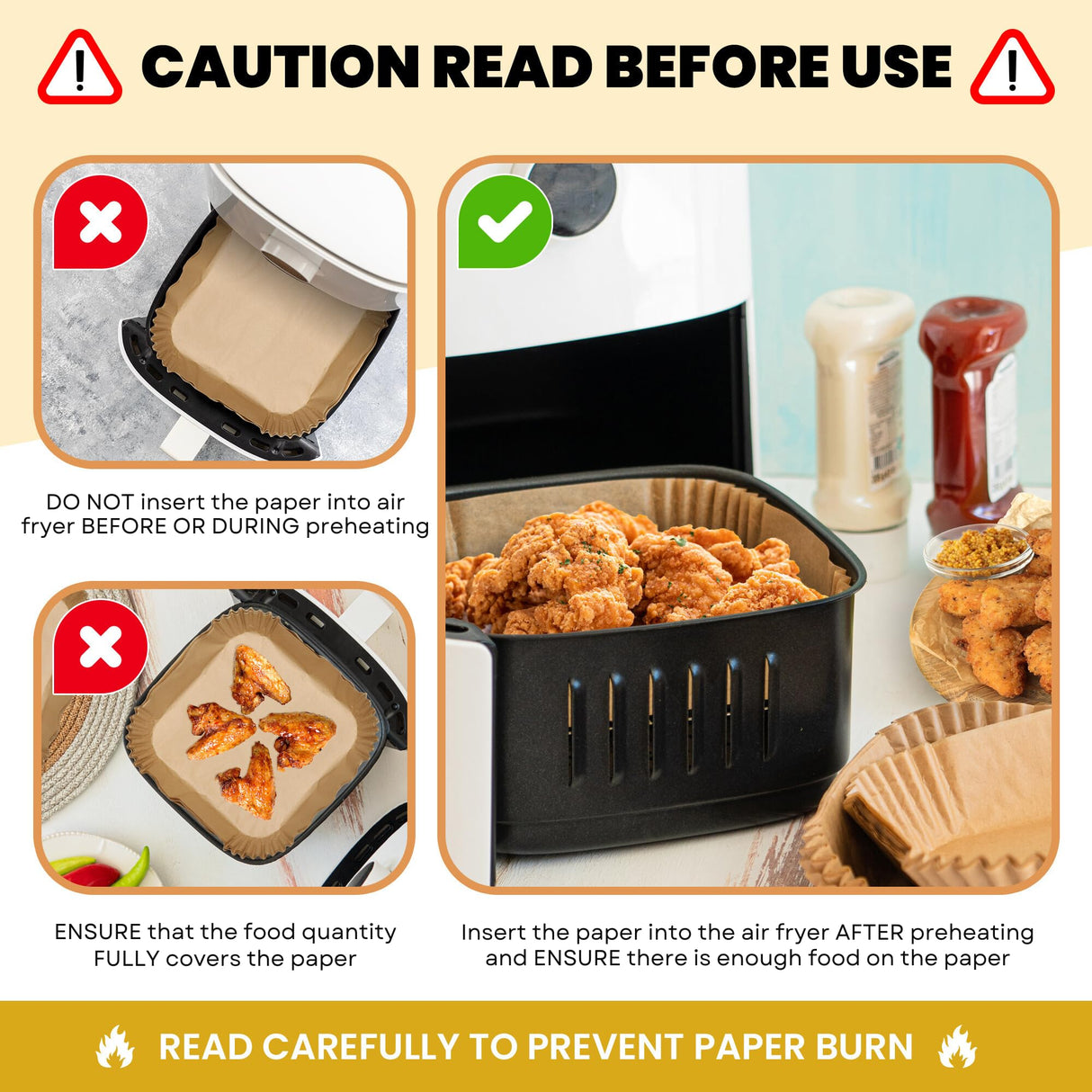 Mindful Design Air Fryer Paper Liners,125Pcs Parchment Paper, Air Fryer Disposable Paper Liner for Microwave, Non-Stick Air Fryer Liners Square Free of Bleach (8IN) Mindful Design