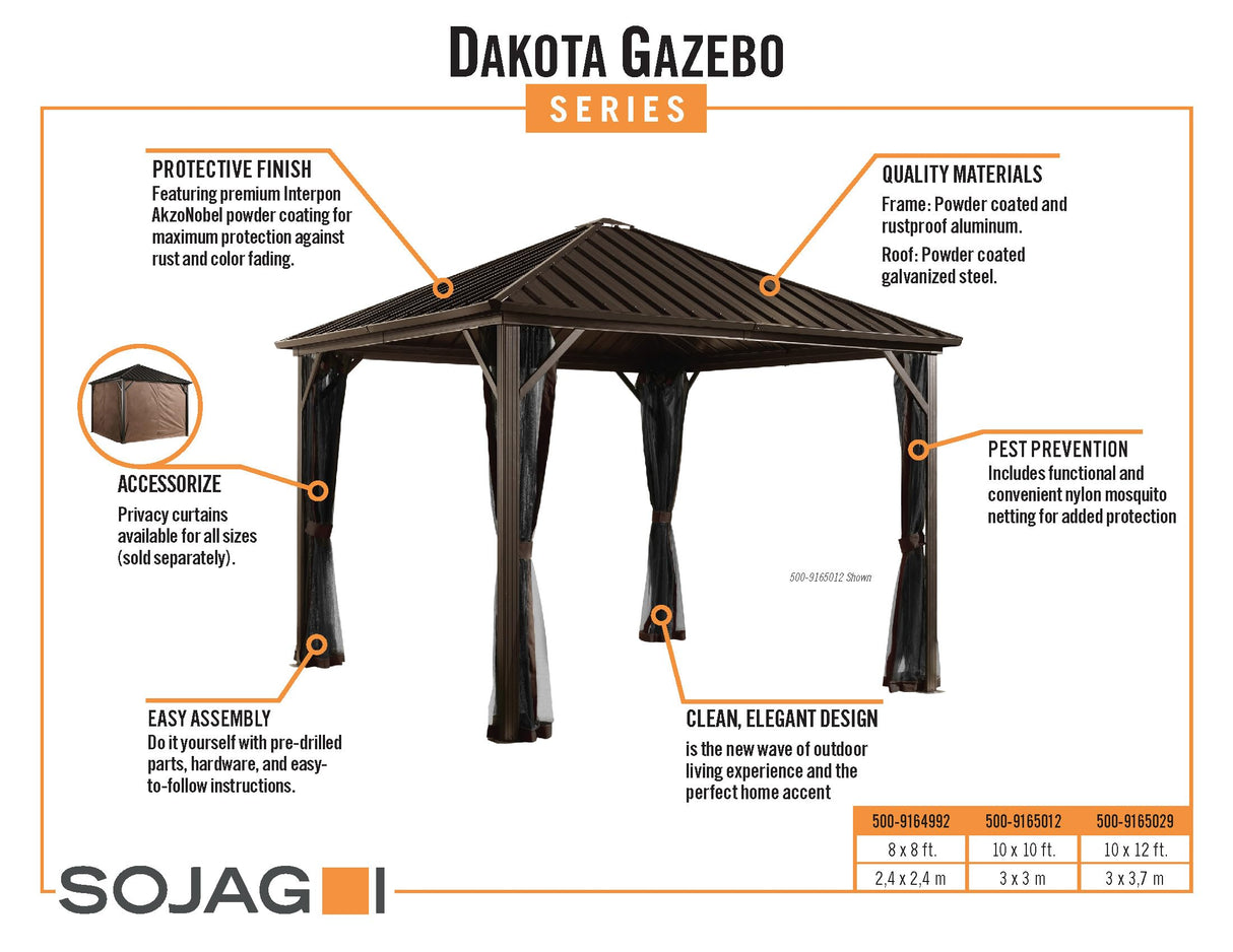 Sojag Outdoor 8' x 8' Dakota Hardtop Gazebo Outdoor Sun Shelter Sojag