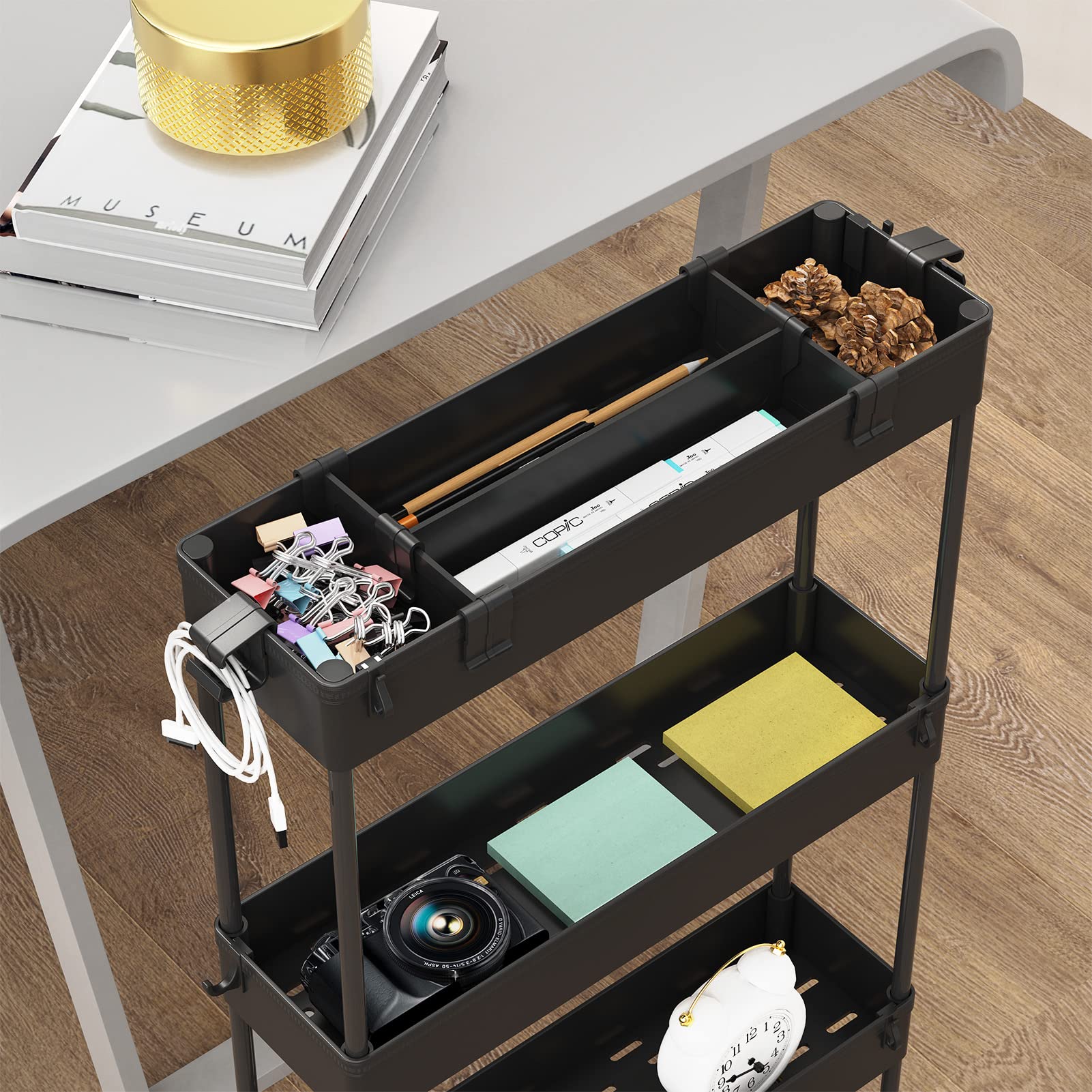 SPACELEAD Slim Storage Cart 4 Tier, Storage Organizer Rolling Utility/ Mobile Shelving Unit Slide Out Storage Cart for Office, Bathroom, Kitchen, Laundry Room & Narrow Places， Black - WoodArtSupply