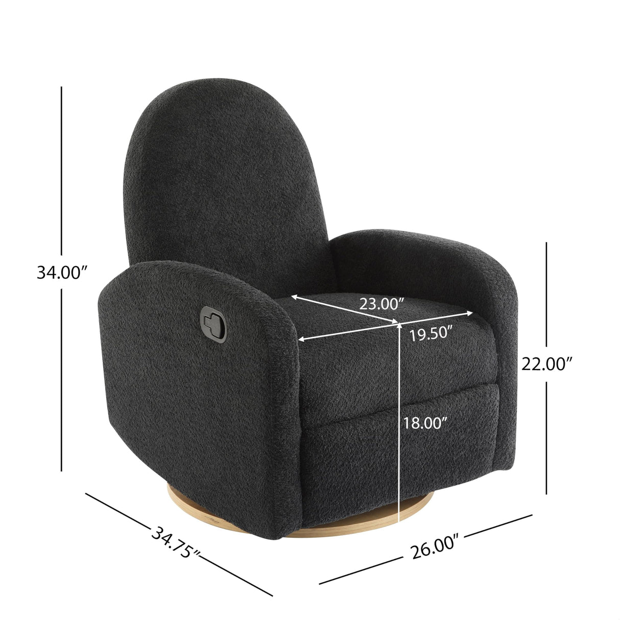 GDFStudio Swivel Glider Recliner Chair Nursery Rocker Recliner Chair with Boucle Upholstered High Back Single Seat Sofa Chair with Deep Seat Manual Nursing Reclining for Living Room, Black GDFStudio