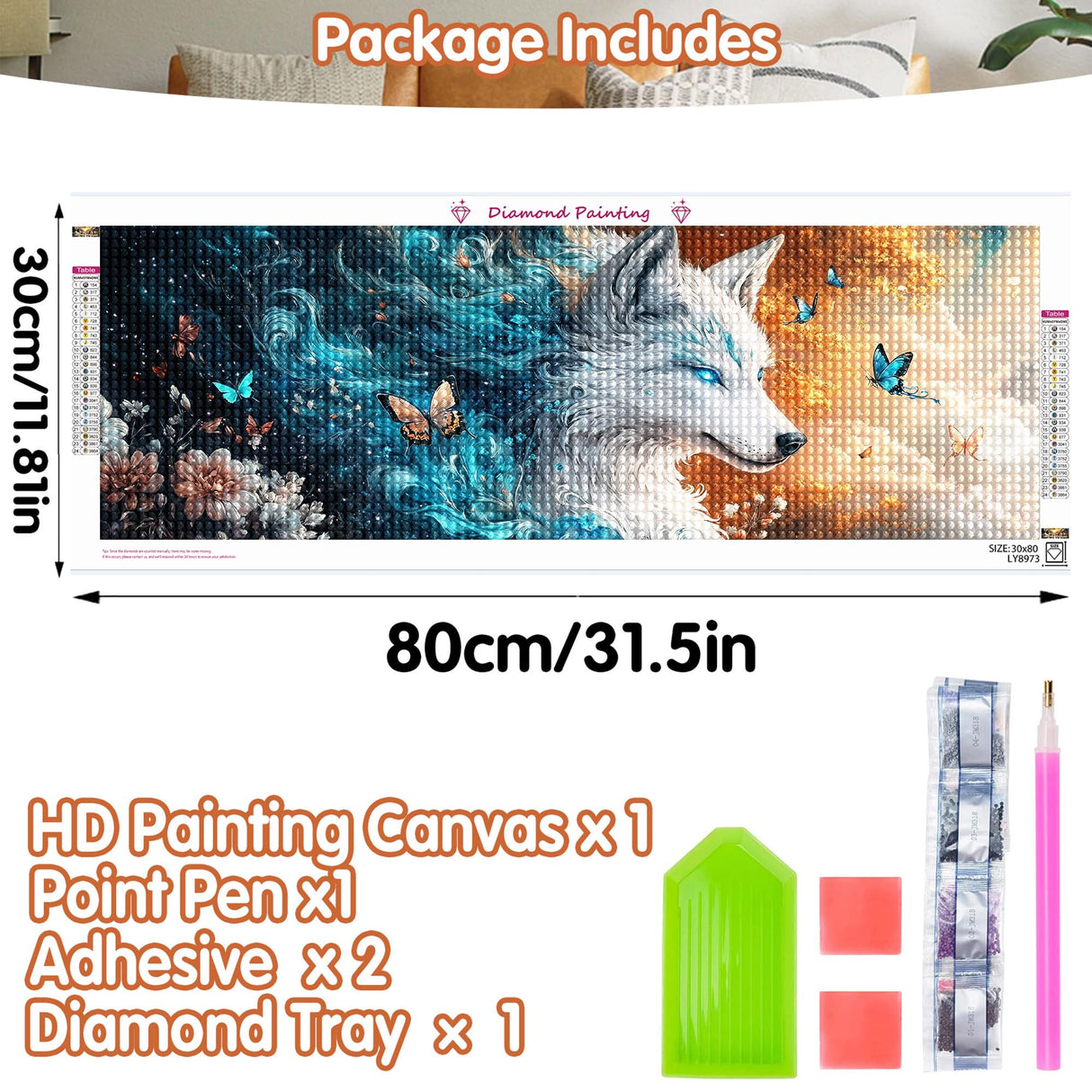 SKRYUIE 5D Large Diamond Painting Kits Wolf - DIY Diamond Art Kits for Adults Animal, Full Round Drill - Crystal Embroidery Cross Stitch - Craft for Wall & Office Decor - 12x30 inch / 30x80 cm c1 SKRYUIE
