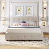Harper & Bright Designs Upholstered Queen Size Platform Bed with 2 Storage Drawers and 1 Twin XL Trundle, Wood Queen Storage Bed with Linen Fabric for Bedroom Guestroom (Queen, Beige) Harper & Bright Designs