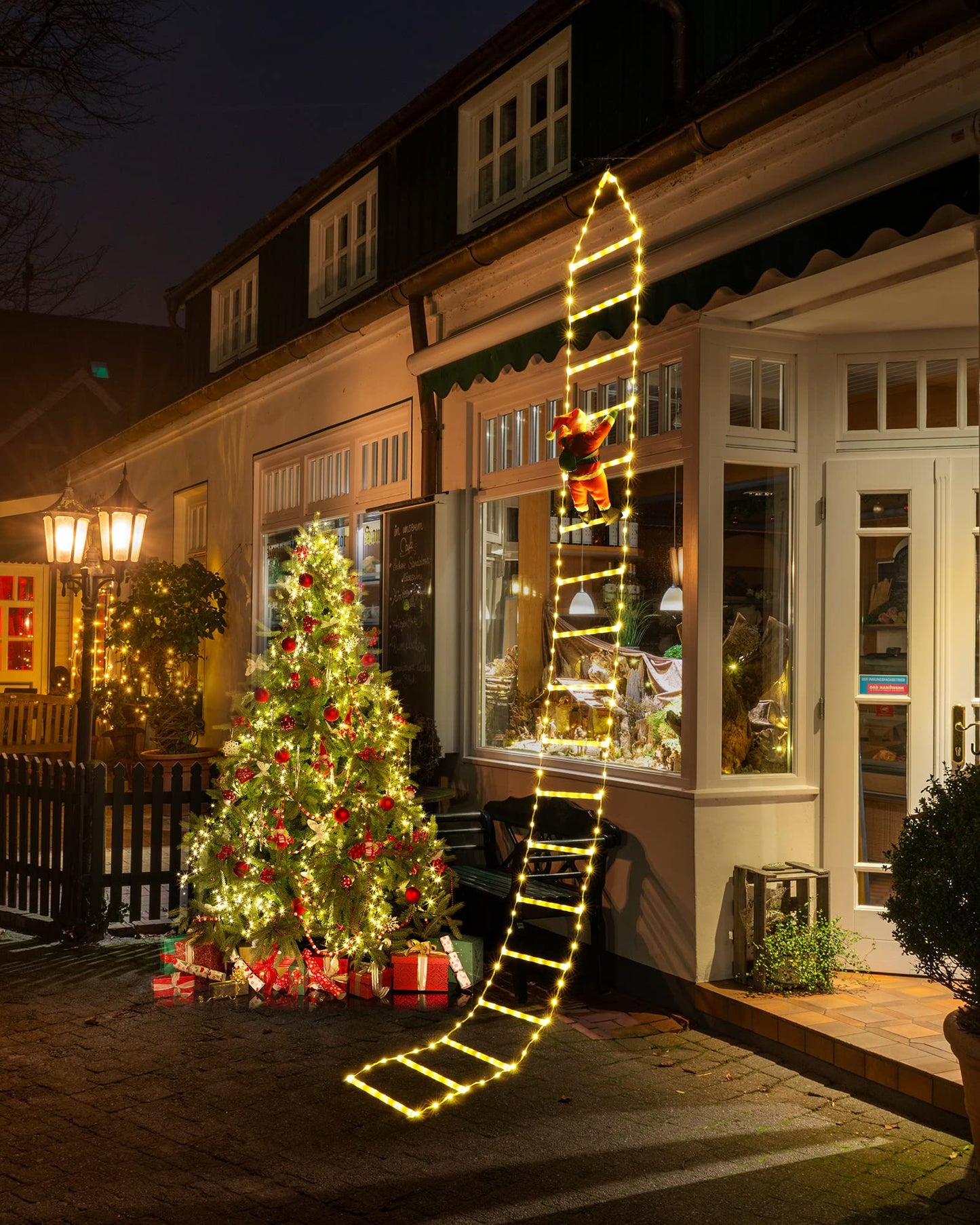 Toodour LED Christmas Lights - 10ft Christmas Decorative Ladder Lights with Santa Claus, Christmas Decorations Lights for Indoor Outdoor, Window, Garden, Home, Wall, Xmas Tree Decor (Warm White)