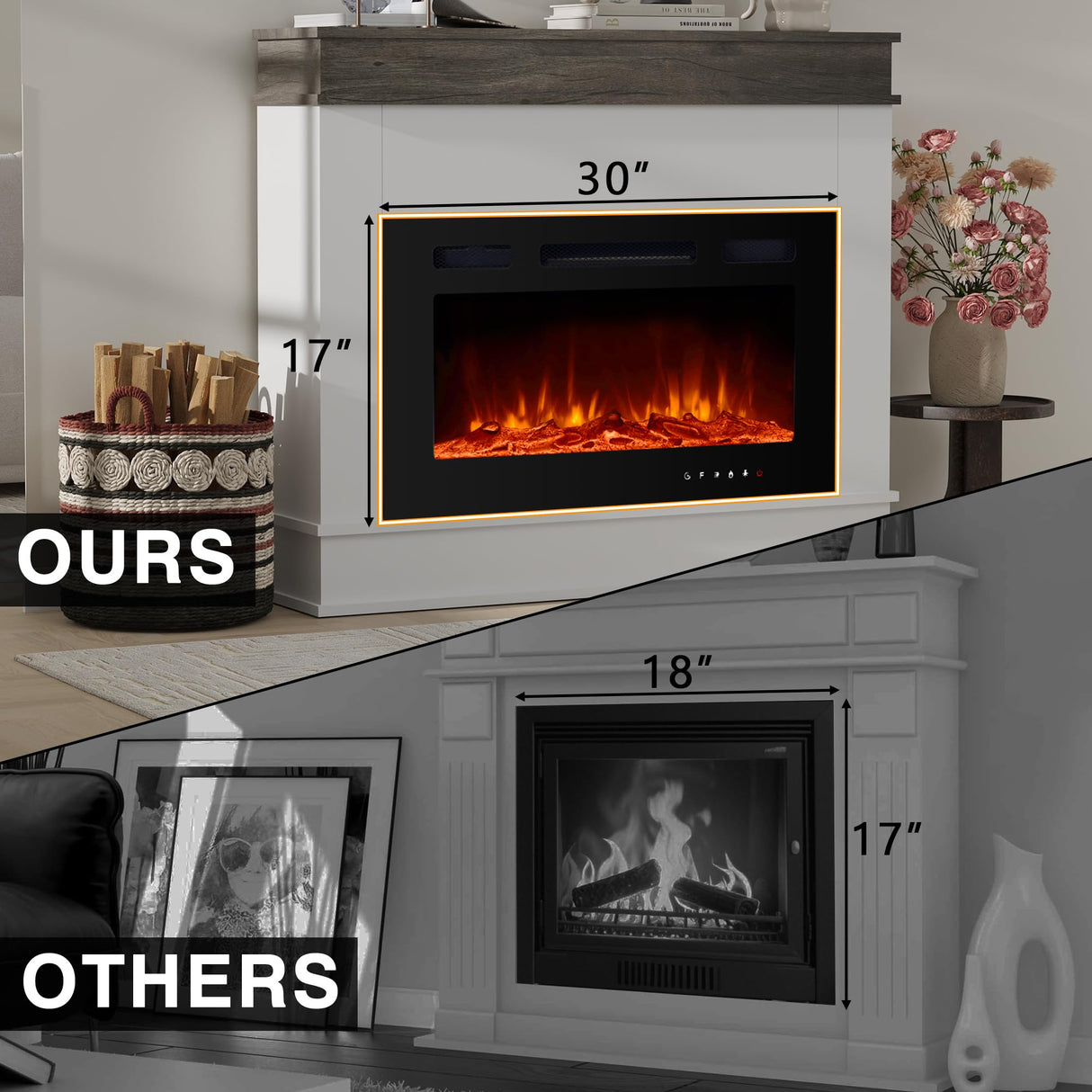 ERGOSOFT 39" Electric Fireplace with Mantel, Fireplace TV Stand with 30" Electric Fireplace Heater, Low Noise, Remote Control, Touch Screen, Timer, Adjustable Flame Color & Brightness ERGOSOFT