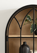 Kate and Laurel Megara Decorative Wooden Hanging Arched Wall Cabinet with Door for Open Storage; 16 x 6 x 24; Black and Natural Wood; Wooden Floating Wall Bathroom Cabinet for Above Toilet Storage Kate and Laurel