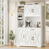 HOSTACK 71" Tall Kitchen Pantry Storage Cabinet, Farmhouse Food Pantry Cabinet with Microwave Stand, Barn Doors Kitchen Hutch Cabinet with Large Drawer and Shelves for Dining Room HOSTACK