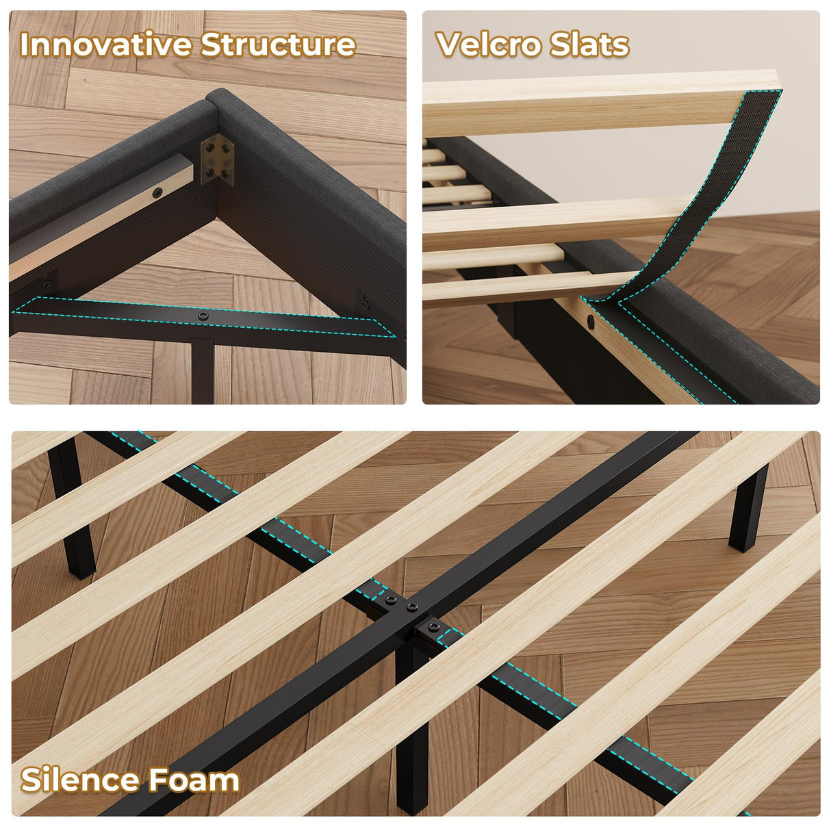 BTHFST Dark Grey Floating Queen Bed Frame with Charging Station, Hidden Storage, and RGB Lighting BTHFST