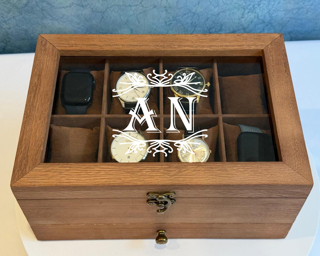 Personalized Watch Storage Box with Drawer, 8 Slots, 2 Layers, Wood - Groomsmen Gifts - Custom Gift for Him, Dad, Husband - Gift for Men to keep sunglasses, key, rings (Watch Box) Generic