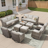 AMCLOBA 10 Piece Patio Furniture Set-High Back Outdoor Furniture Set Sectional Sofa with Wicker Swivel Patio Chairs,Comfy Cushions Ottomans for Porch Balcony Patio Deck Grey/Beige AMCLOBA