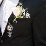 Framendino, 4 Pack Sublimation Blank Bouquet Photo Charms Pin Pouch with Angel Pendant Wedding Memory Bridal Bouquet Picture Charm Clip Bouquet Memorial Charm DIY Jewelry Making 1 Sheet Round Framendino