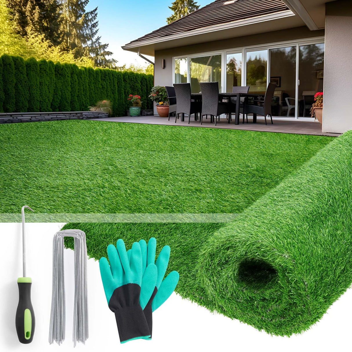 Artificial Grass Rug Outdoor Indoor 3ft x 5ft, Fake Grass Carpet Green Synthetic Grass Realistic Turf Rug with Drainage Holes for Garden Lawn Landscape Balcony Home Decoration PICK FOR LIFE