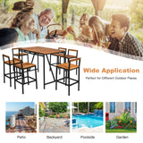 7-Piece HAPPYGRILL Acacia Wood Patio Bar Set with Umbrella Hole and 6 Ergonomic Stools HAPPYGRILL