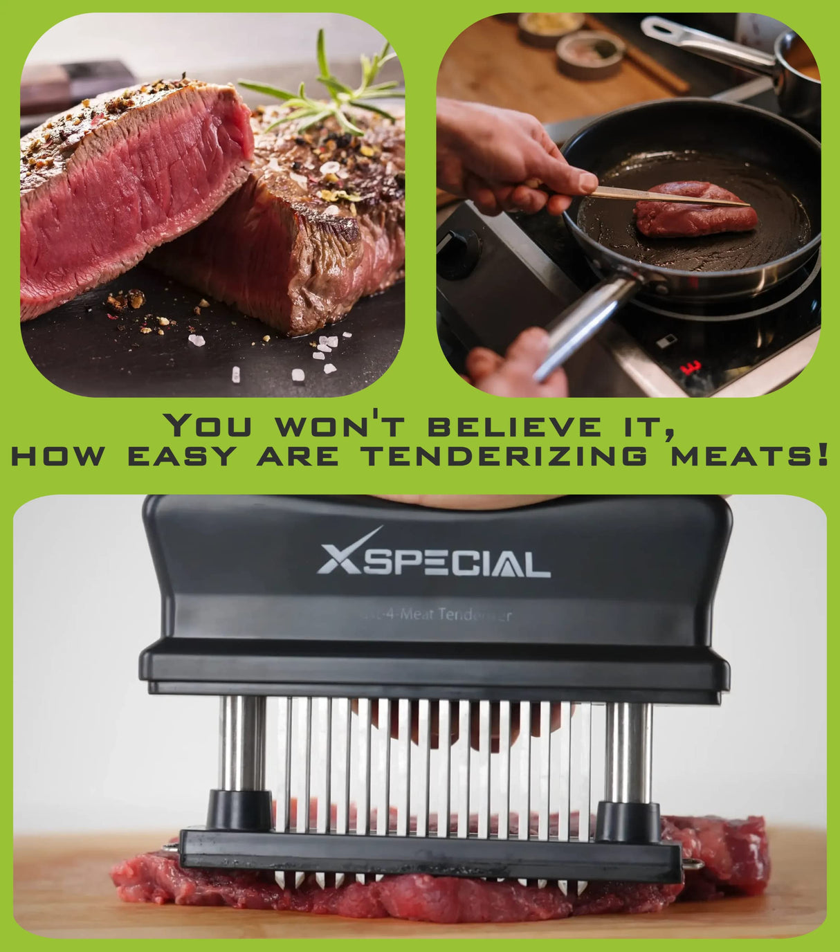 XSpecial Meat Tenderizer Tool 48 Blades Stainless Steel - Kitchen Cooking Gadgets Tools with Ultra Sharp Needle That Makes Steak & Chicken Tender - No More Hammer, Meat Pounder Or Mallet XSpecial