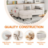 ZeeFu Convertible Sectional Sofa Couch: Beige 3 Seat L-Shaped Sectional Sofa Couches with Storage Ottoman - Modern Linen Fabric Small Sofa Couch Set for Living Room Office Small Space Apartment ZeeFu