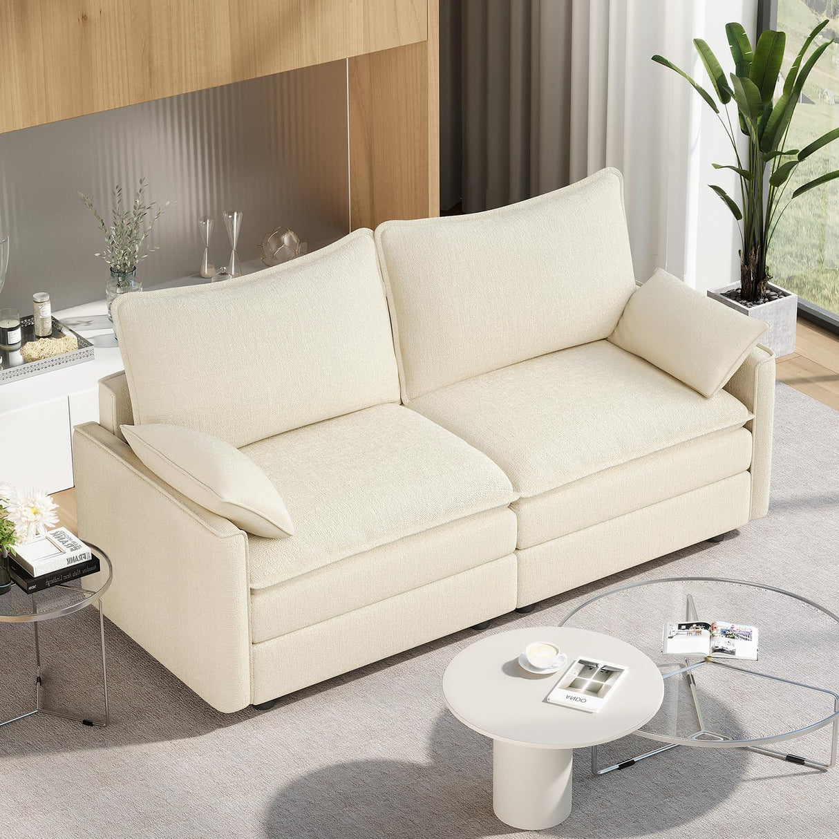 Vesgantti 74" Loveseat Sofa for Living Room, Comfy Cloud Couch Deep Seat Chenille Modern 2 Seater Small Sofa with Armrest Pillow, Easy Assembly for Small Spaces, Beige Vesgantti