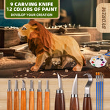 BYDREM Wood Carving Kit, Wood Whittling Kit, Carving Knife Kit, 9 PCS Wood Carving Knifves, 7 PCS Wood Carving Blocks, 12 Colors of Paint, Wood Carving Tools, Complete Wood Whittling Kit for Beginners BYDREM