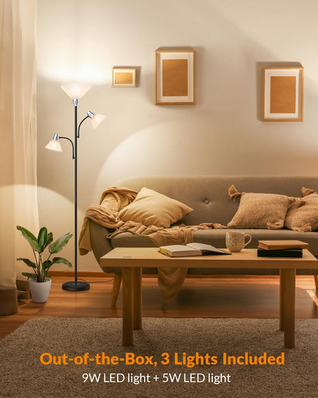 LEPOWER Floor Lamp, Standing Lamp with Replaceable 3000K Energy-Saving, Lamp for Living Room with Adjustable Reading Lights, Modern Bright Floor Lamp for Bedroom, Living Room, Office LEPOWER