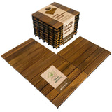 10 pcs Premium Acacia Wood Interlocking Decking Tiles – 12x12x0.9in Weatherproof Patio Flooring Outdoor – Interlocking Deck Tiles for Balcony, Backyar & Poolside, All-Weather Use (Golden Teak Finish) GREEN ALLUVIUM