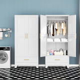 GAIOUS Steel Armoire Wardrobe Closet with 2 Doors, 71" Household Wardrobe Cabinet with Hanging Rod and Drawers, Metal Clothing Storage Cabinet with Adjustable Shelf for Bedroom, Cloak Room, Gym(White) GAIOUS