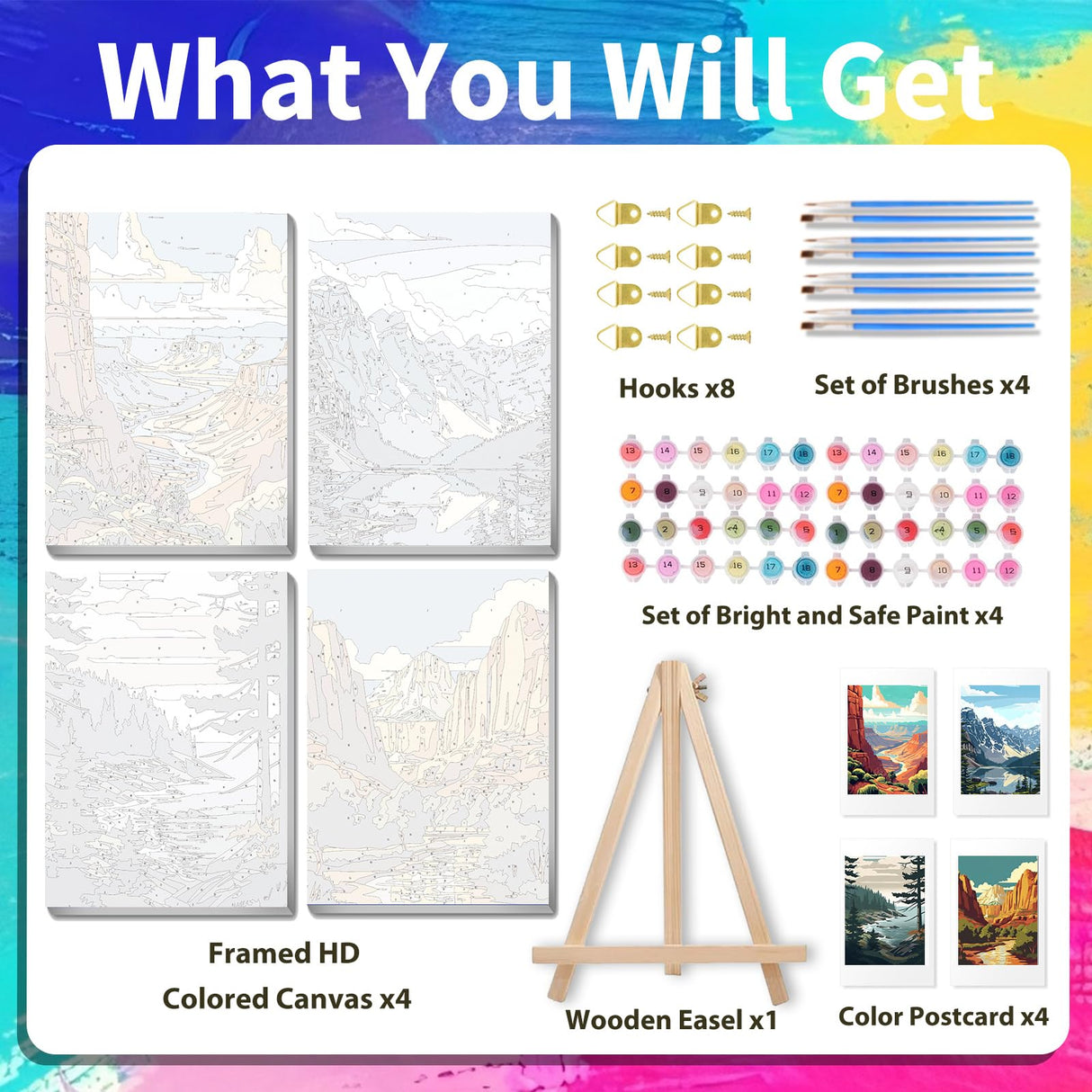 4 Pack National Park Paint by Numbers Kit for Adults with Wooden Frame, Landscape Paint by Numbers for Adults, National Park Adult Paint by Numbers Kit with Wooden Easel for Home Decor Gift 8x12 Inch xcemhil