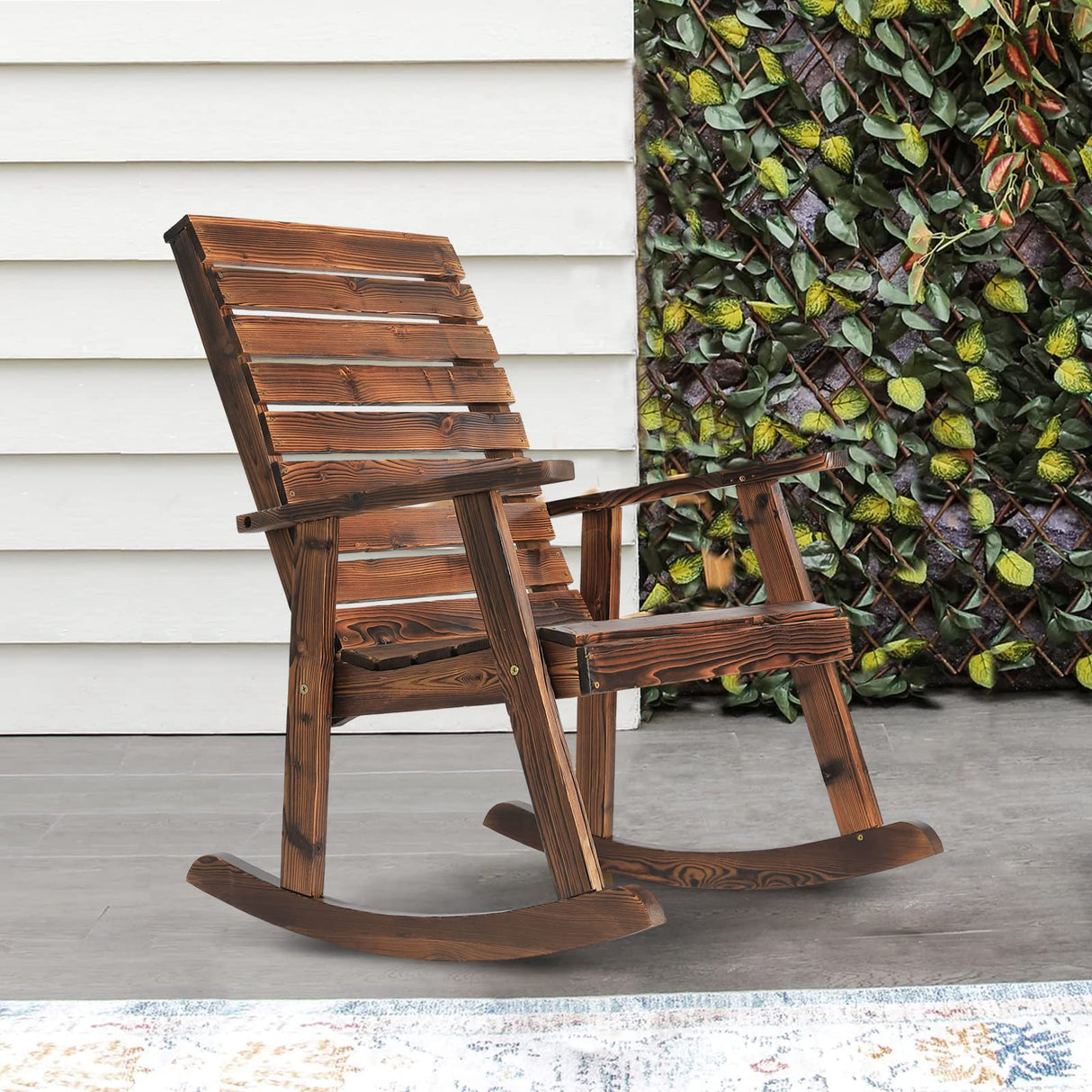 FURNDOOR Outdoor Wood Rocking Chair, Porch Rocking Chair Wooden Rustic High Back Rocker for Indoor, Backyard, Patio, Natural FURNDOOR