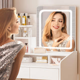 LIVELYGLOW Small Vanity Desk Set with Square Mirror and Light- Vanity Desk with Drawer- White LIVELYGLOW