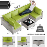 Sweecci 7-Piece Patio Furniture Set, Outdoor Sectional with Thick Cushions, Modular Patio Sofa, Dual-Strand Wicker Rattan, Rust-Resistant Frame, Backyard Furniture for Garden, Deck, Grass Green Sweecci