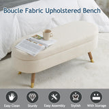 IAFIKE Oval Storage Bench 43.5" Ottoman Bench Upholstered Boucle Fabric Footrest Bench with Golden Metal Legs End of Bed for Bedroom, Living Room, Entryway,Bed Side (Beige) IAFIKE